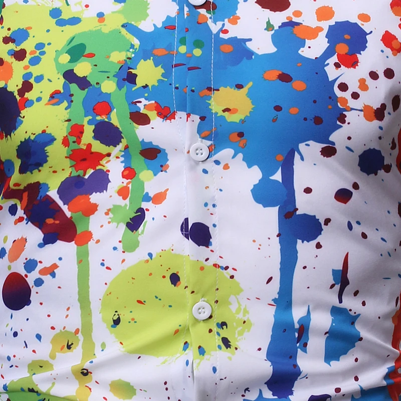 Men Shirt Casual Colour Shirt Ink Splash Paint Color Slim Shirts Leisure Men Blouse long sleeve Shirt Spring Male Shirt