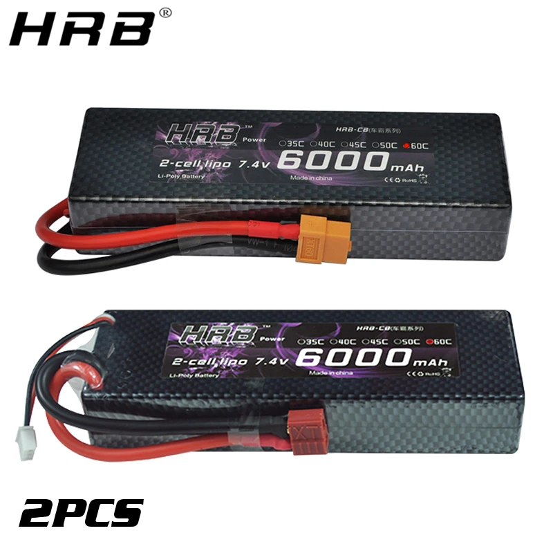 2 шт hrb 2s 74 в 6000 мач 60c lipo аккумулятор rc ча