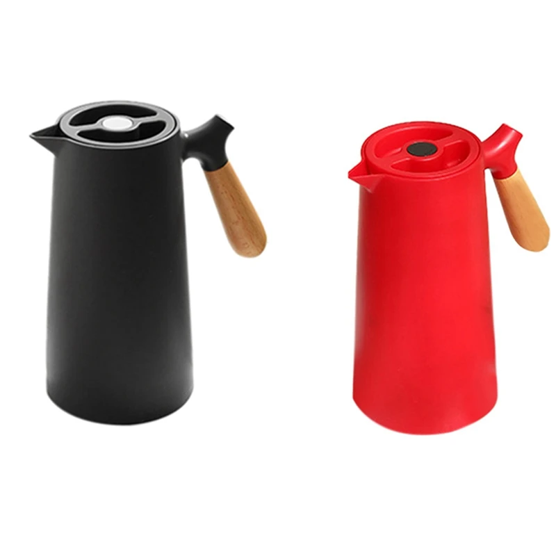 

2PCS 1L Glass Liner Vacuum Flask Hot Water Jug Home Office Insulation Leakproof Hot Water Pot, Black & Red