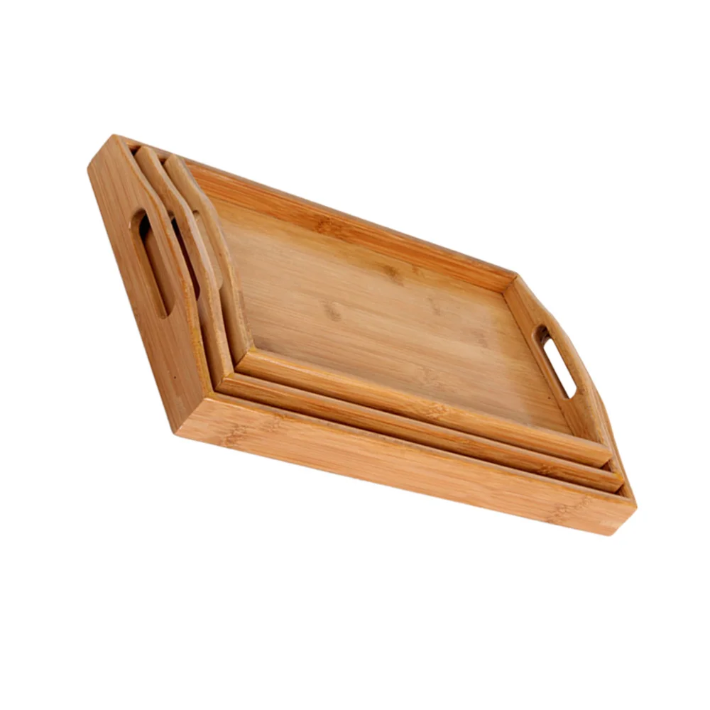 

3pcs Dual-handle Food Service Tray Wooden Food Service Tray Wooden Food Trays