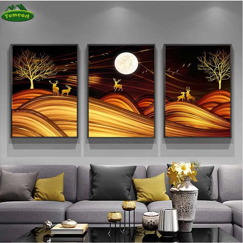 Современная Картина на холсте с изображением оленя леса Луны ночи Пейзаж Плакат