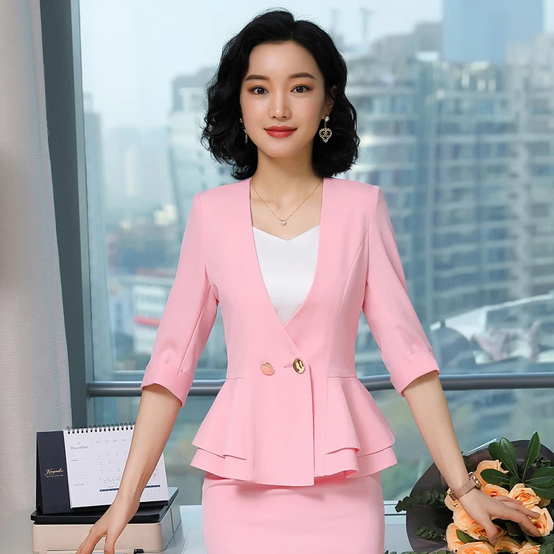 Женский деловой Блейзер элегантный розовый пиджак в офисном стиле верхняя