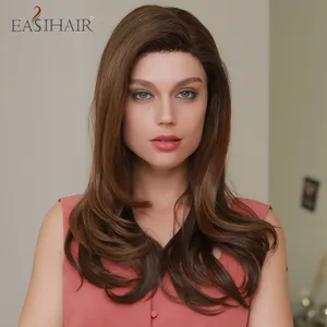 EASIHAIR Dark Brown Long Synthetic Lace Front Wavy Wig with Baby Hair Cosplay High Density Wigs for Black Women Heat Resistant EASIHAIR Dark Brown Long Synthetic Lace Front Wavy Wig with Baby Hair Cosplay High Density Wigs for Black Women Heat Resistant