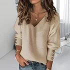 Женский вязаный пуловер на пуговицах Boho размера плюс, повседневный однотонный пуловер с длинным рукавом, зима 2020