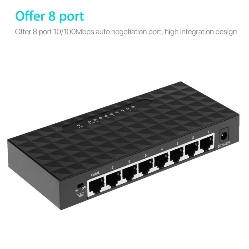 1 шт. Практичный Прочный Настольный сетевой мини коммутатор Ethernet на 8 портов 100