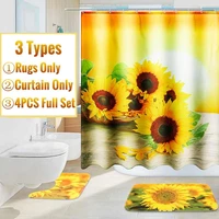xueqin sunflower bathroom non slip mat set durable waterproof shower curtain set pedestal rug lid toilet cover bath mat rugs