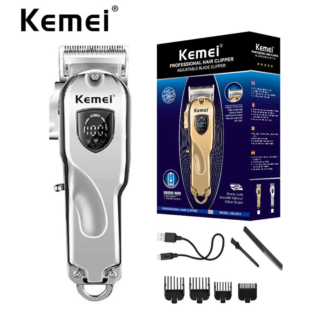 

Newest Kemei Hair Trimmer Cordless Hair Cutter Barber Clipper 4 Lever Blade Adjustment LCD Display Beard Trimer KM-2010 Pro 2020