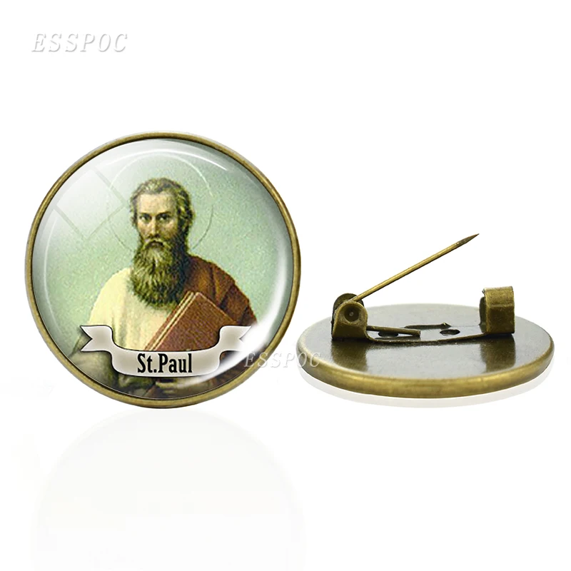 Vintage Bronze Jewelry 12 Saint Glass Cabochon Brooches Therese Pins Anthony Badges Religious for Men Women | Украшения и