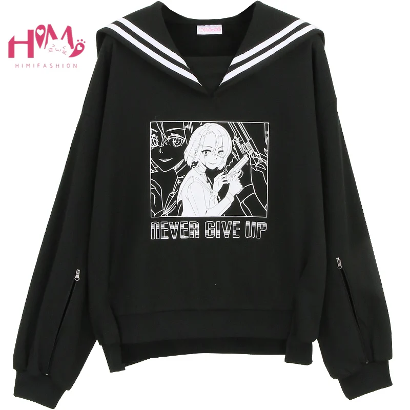 

Женская толстовка с капюшоном Harajuku, Готическая Толстовка большого размера с рисунком в стиле Лолиты и аниме, черная уличная толстовка на мо...