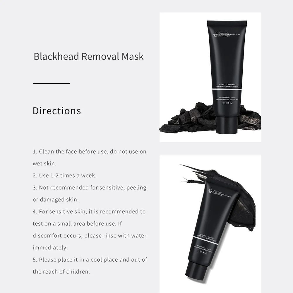 

Blackhead Remover Charcoal Black Mask Deep Cleansing Acne Treatments Facial Mask for Face Nose 60g