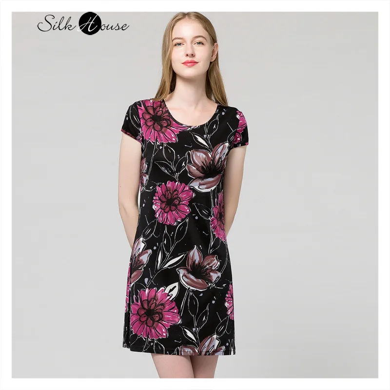 

2021 Fashion Spring and Summer New Silk Printed Short Sleeve Women's Large Mulberry Silk Medium Length Underpants