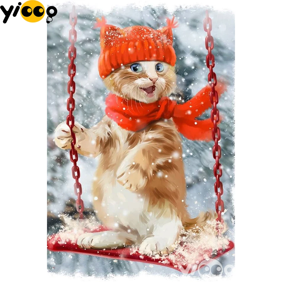 

Full Square/Round Drill Diamond Painting Cross Stitch Embroidery Cat on a swing Rhinestone Mosaic Home Decor Gift AX2257