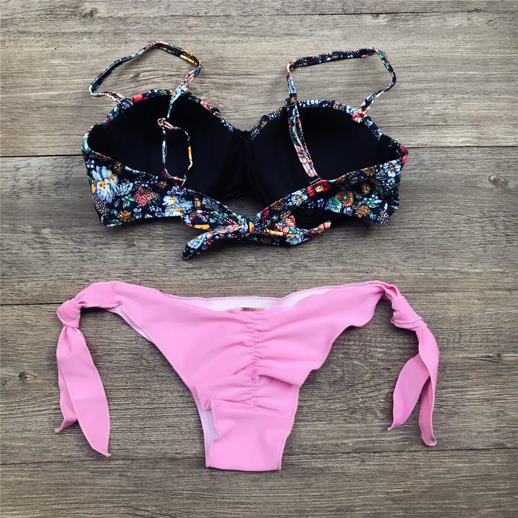 

Push Up Sexy Bikini Fashion Women Sexy Floral Print Bikinis Breast Pad Swimwear Split Bathing Swimsuit Brazilian Bikinis #GIRL