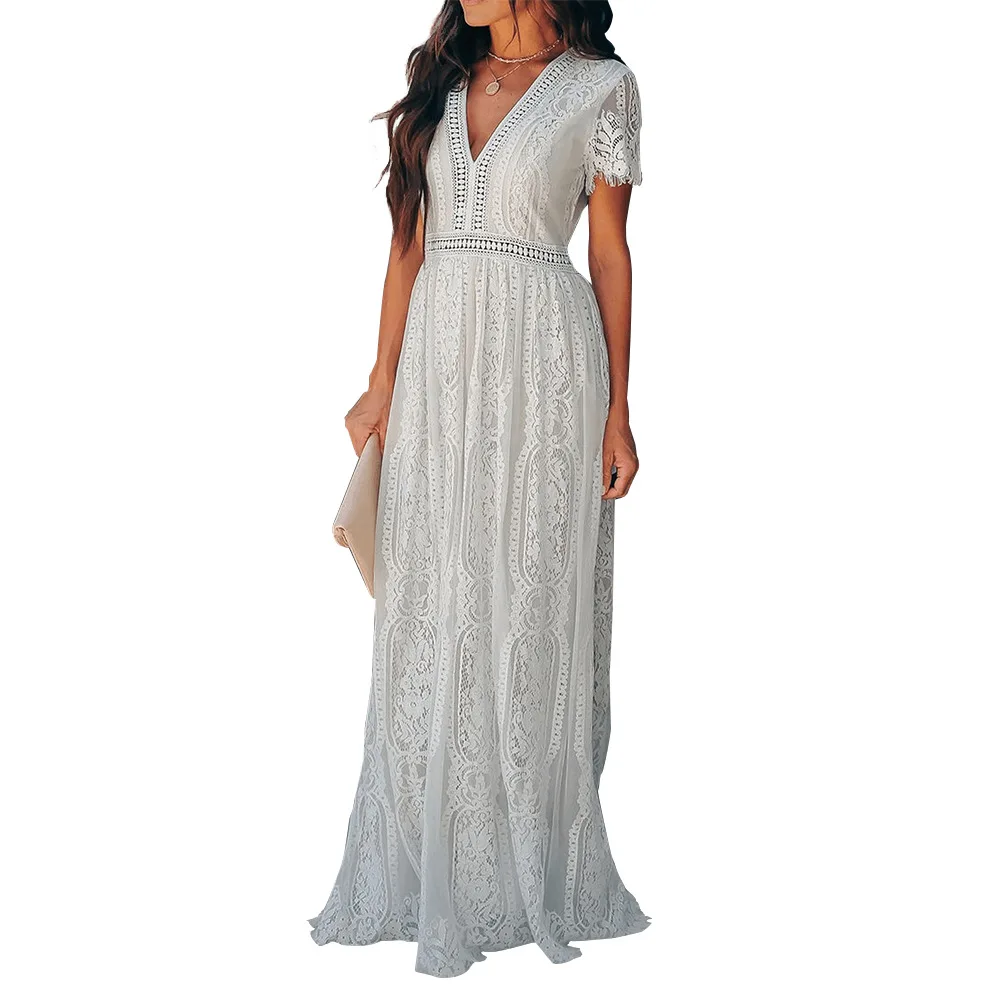 

2021 Elegant Lace Knitted Dresses For Women Short Sleeve Vestido De Mujer Femme Robe Elegant V-Neck Party Club Cocktail Dresses