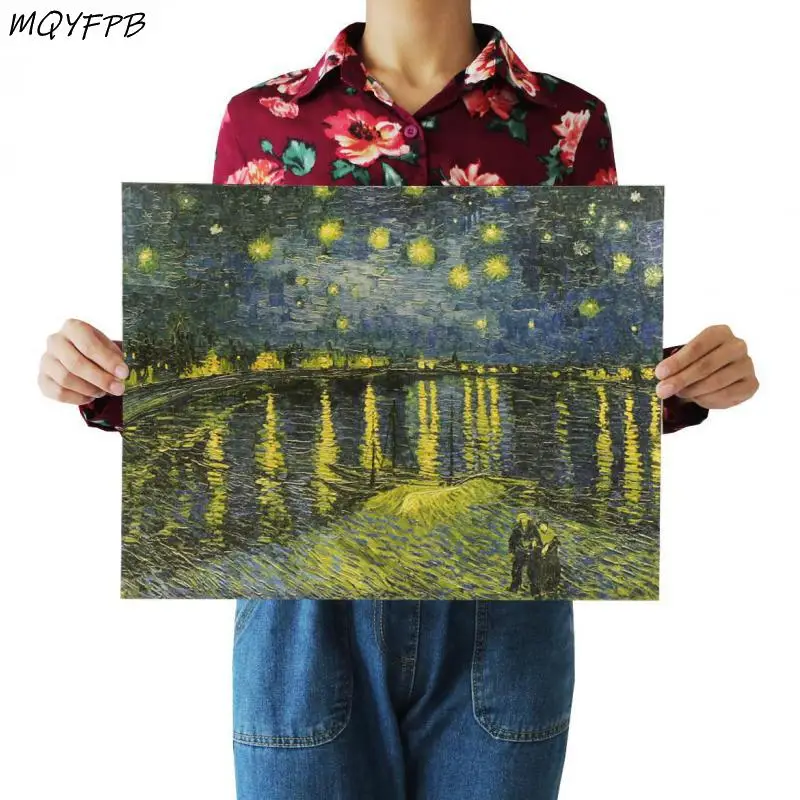Картина Ван Гога Звездная ночь на Rhone плакат из крафт-бумаги домашнее украшение