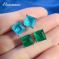 elsieunee 7x7mm 100 925 sterling silver paraiba tourmaline emerald gemstone stud earrings for women fine jewelry drop shipping