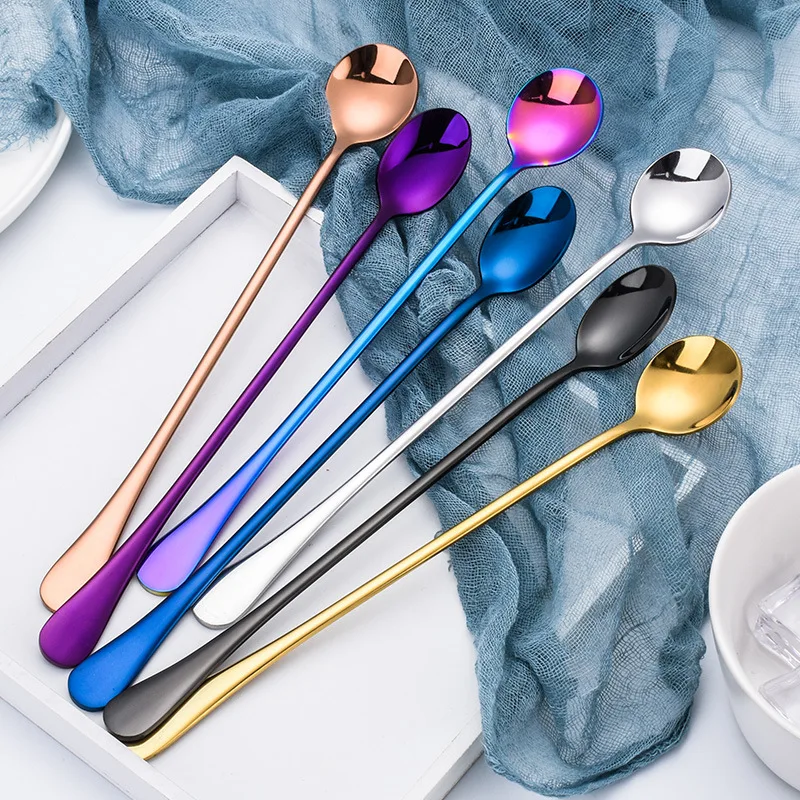 

2020 New Vacuum Plating Stainless Steel Coffee Spoon Long Handle Tea Spoons Kitchen Hot Drinking Flatware Drop Shipping