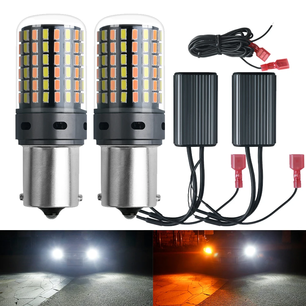 DRL Turn Signal PY21W P21W LED 1156 BA15S BAU15S T20 7440 W21W 3014
120smd Dual Mode Daytime Running Light White & Amber Yellow