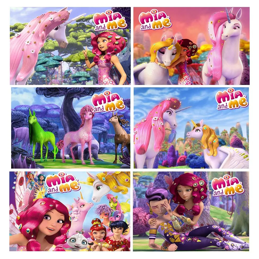 

GFUITRR Mia And Me Photo Backdrops Kids Birthday Party Photography Backgrounds Cartoon Banner Decorate Vinyl Photo Props