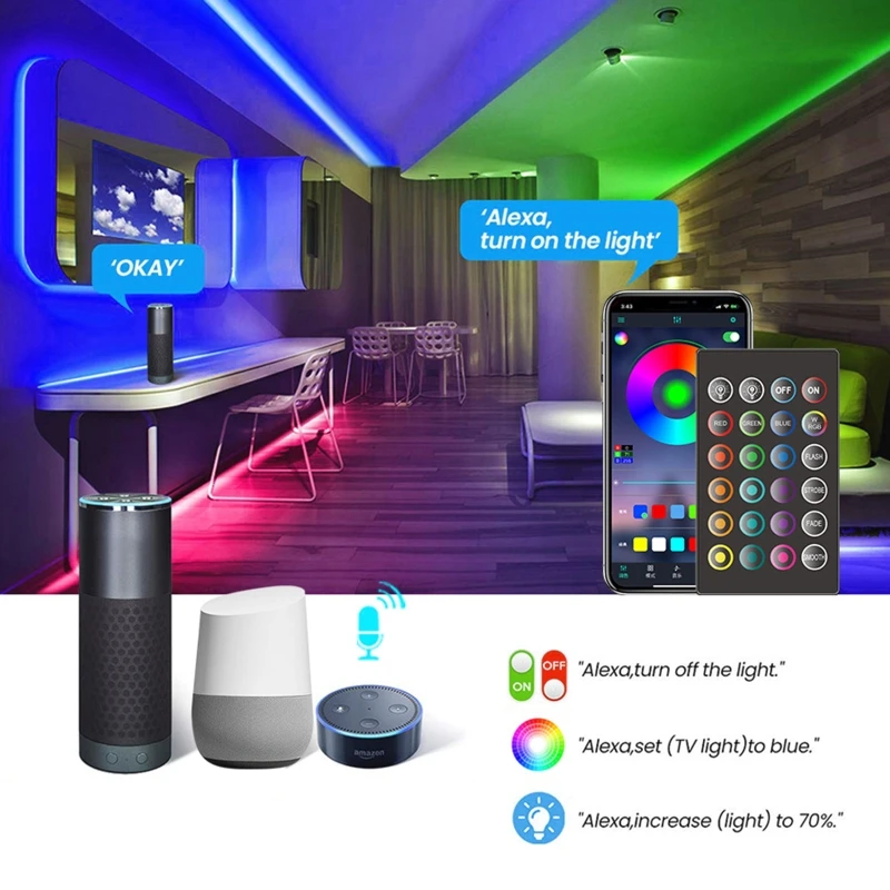 

5M/10M Smart LED Strip Light 5050 RGB 300 LEDs Color Changing Waterproof WIFI Controller DC 12V + Remote Control +Adapter