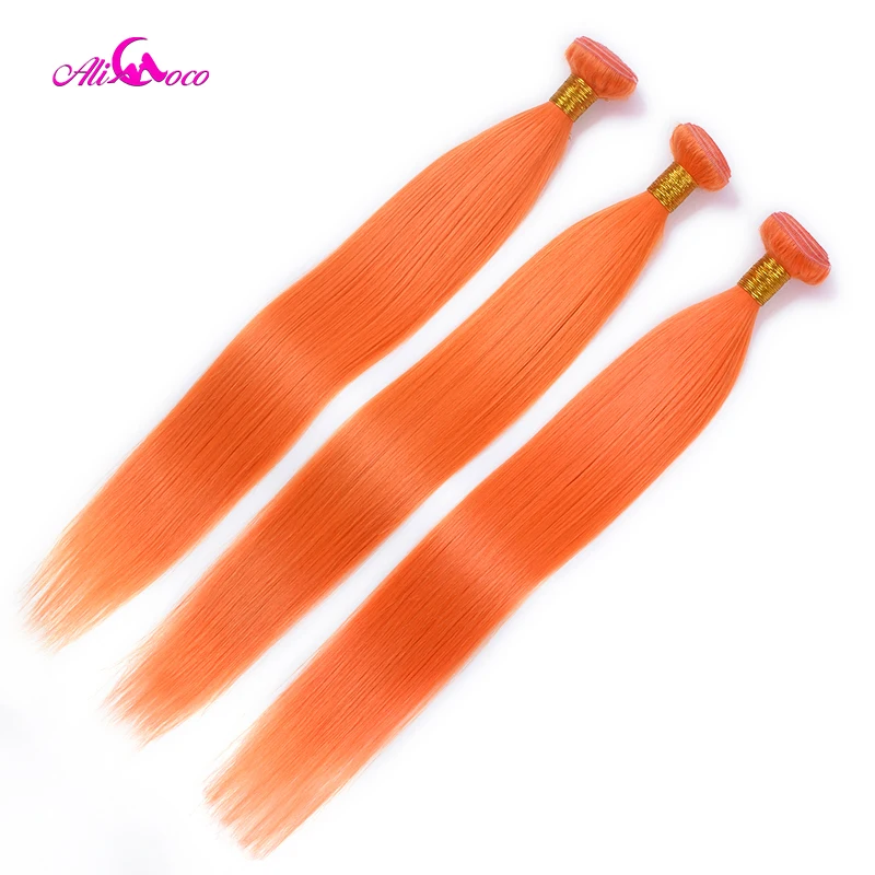 Али Коко оранжевый бразильские прямые волосы пучки с закрытием Омбре