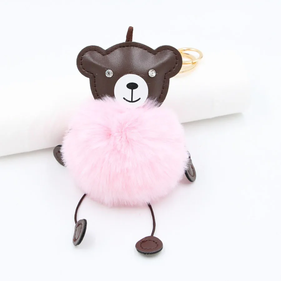 Милый пушистый PU медведь брелок женская сумка брелоки подвески Pom автомобильный