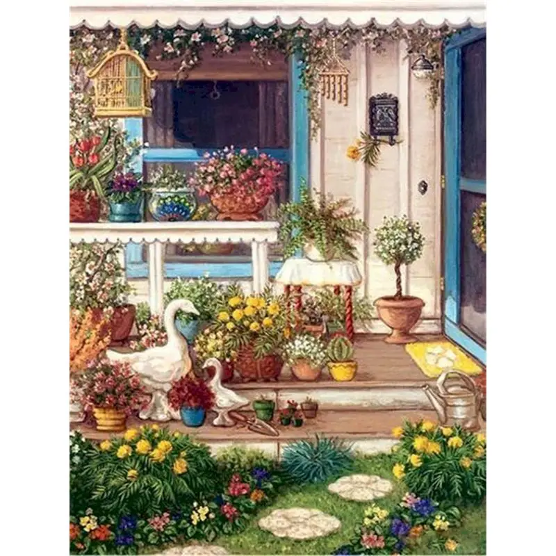 

Картина по номерам на заднем дворе GATYZTORY, крашеные вручную по номерам в рамке, наборы для взрослых, украшение для дома, настенное искусство, ф...