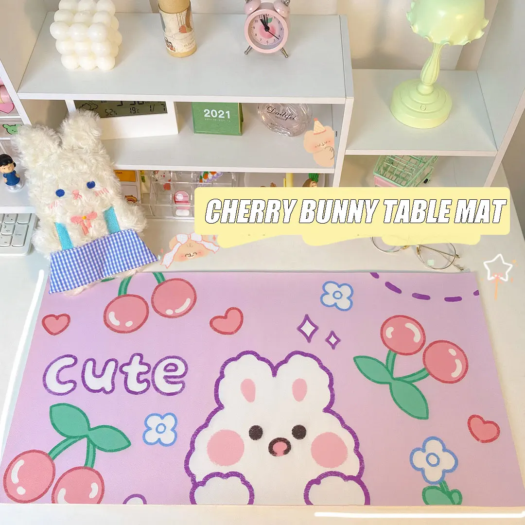 

Kawaii Mouse Pad Large Cherry Bunny Cartoon Keyboard Mat Table Mat Students Gamer Waterproof Desktop Mousepad Desk organizer