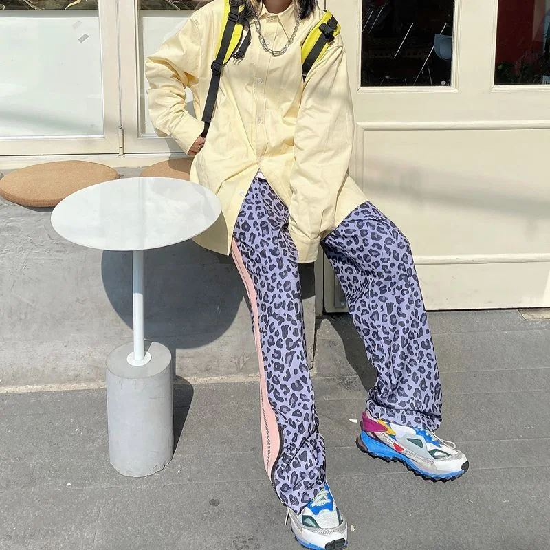 

Wide Leg Pants Women Leopard High Waist Loose Chic Casual All-match Harajuku Autumn Female Trousers Stylish n Style Popular