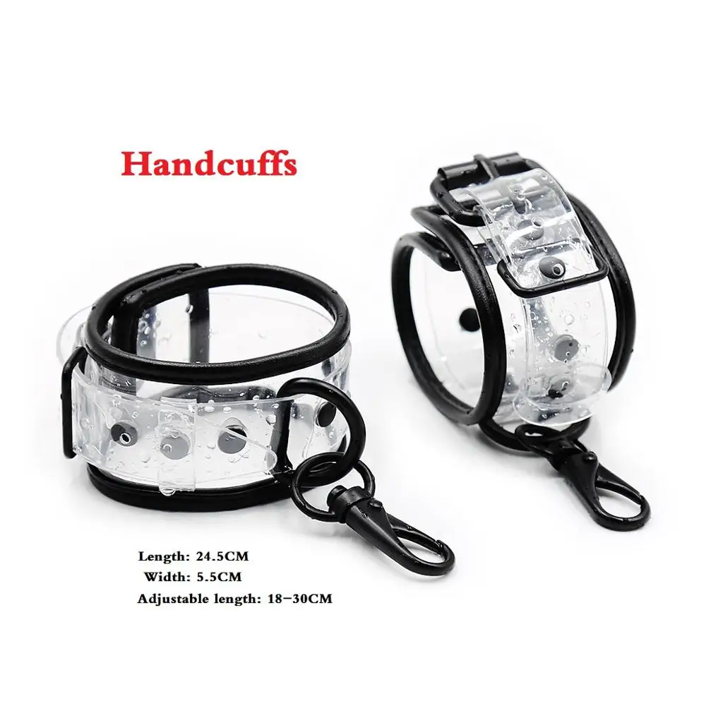 Adjustable Transparent PVC Handcuffs Ankle Cuffs Collar Neck Manacle BDSM Bondage Restraints Shackles Fetish Sex Toy for Couples |