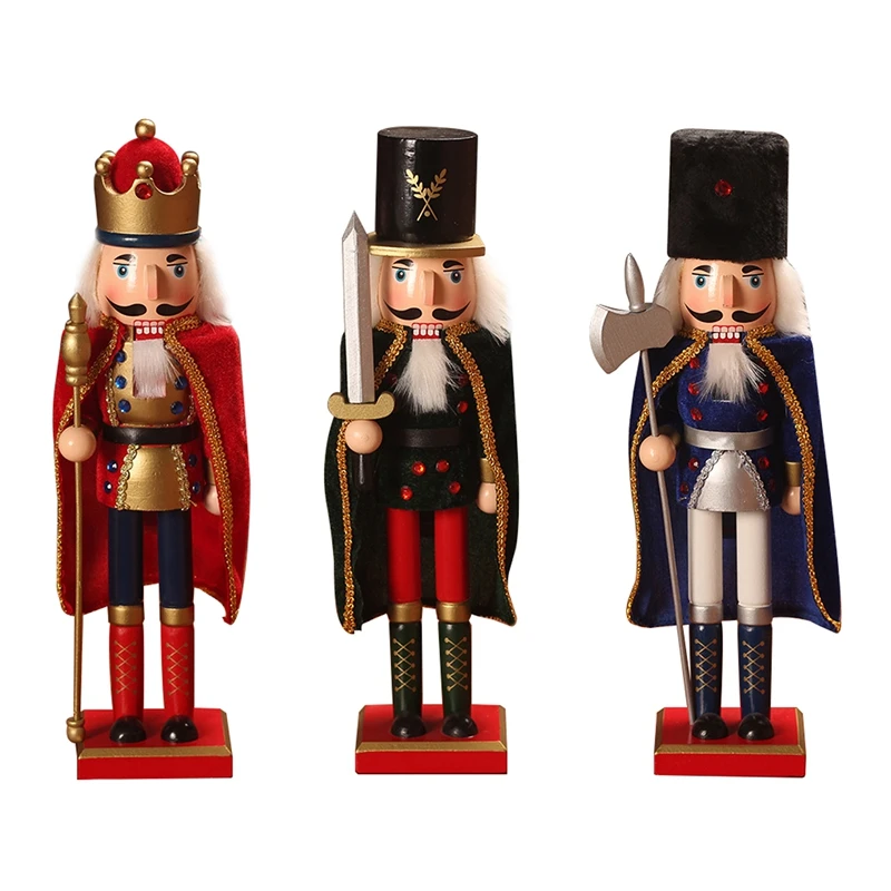 

38CM Cloak Nutcracker Soldier Figures Model Christmas Wooden Gift Hand Painted Nutcracker for Home Office