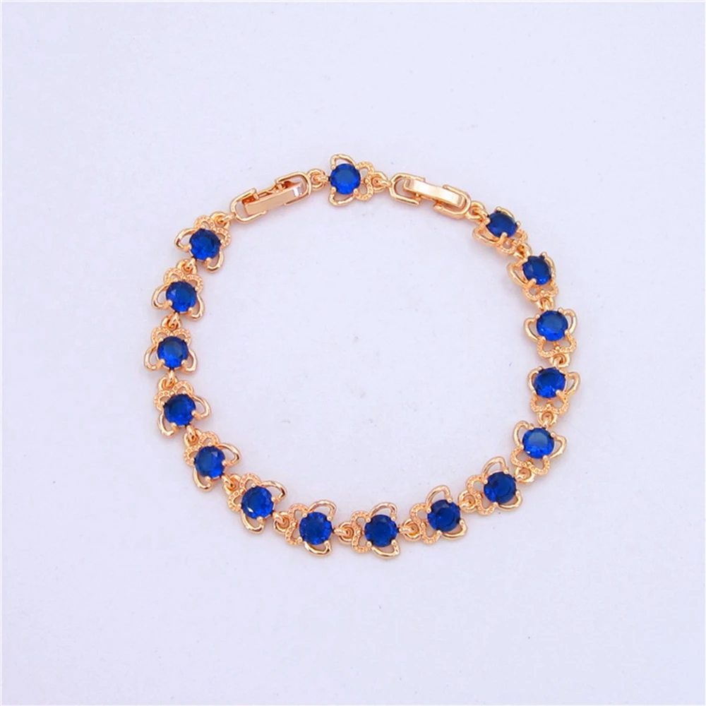 

Flower Shaped Zircon Bracelet Women Wrist Chain Yellow Gold Filled Femal Pretty Jewelry Gift