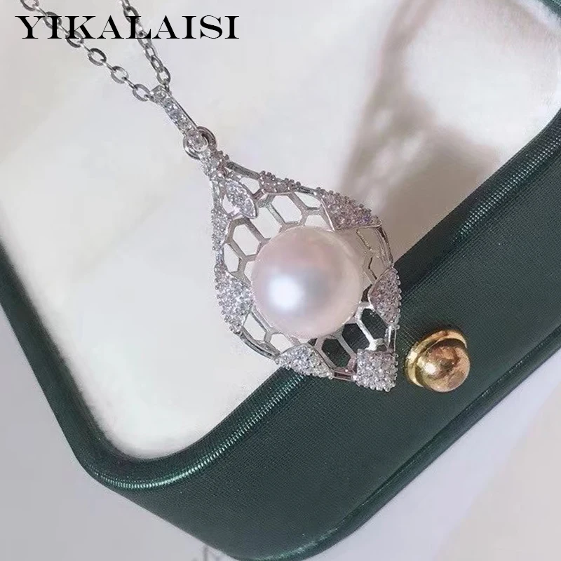 

YIKALAISI 925 Sterling Silver Necklaces Jewelry For Women 9-10mm Oblate Natural Freshwater Pearl Pendants 2021 Wholesales