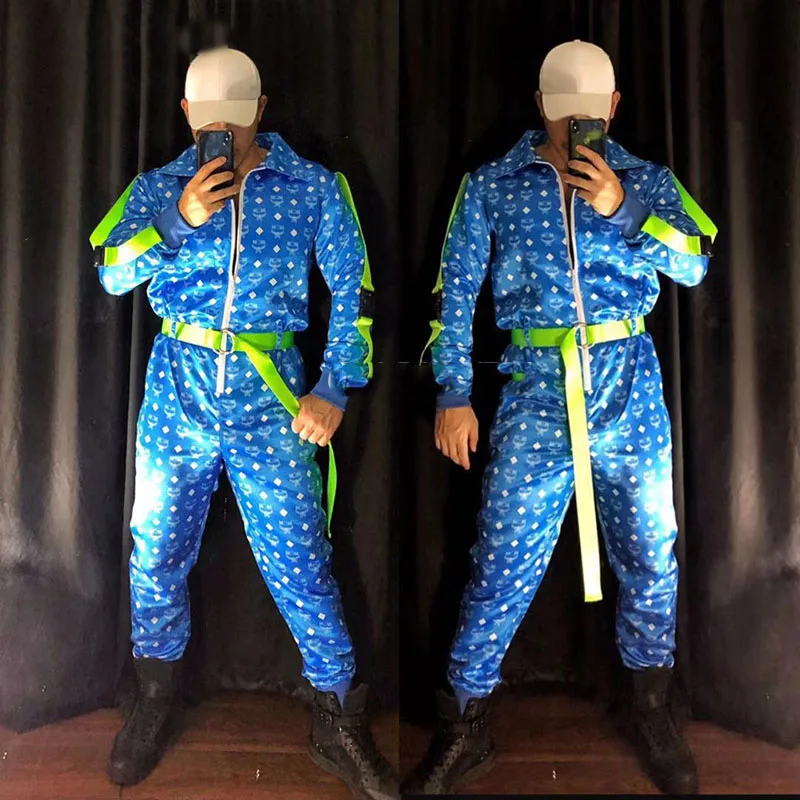 

Fluorescent Ribbon Tooling Costume Men Stage Jumpsuit Male Singer Performance Clothing Rave Outfits Pole Dance Gogo Wear XS2318