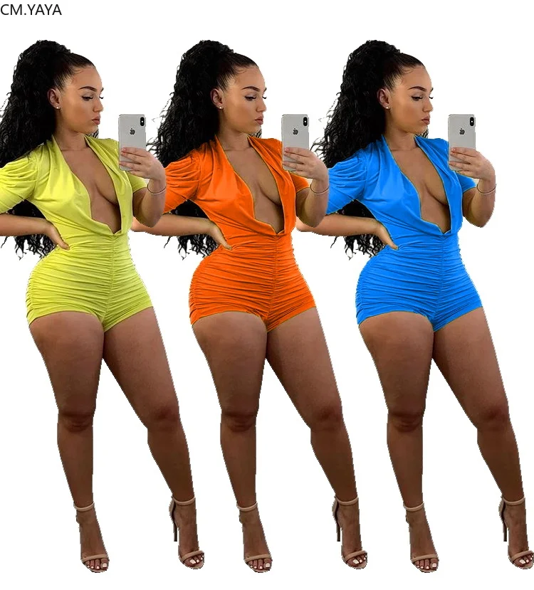 2020 Для женщин Короткие Комбинезоны короткий рукав с v-образным вырезом