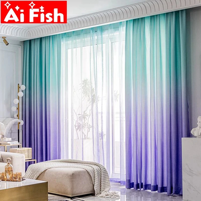 Синие фиолетовые градиентные шторы для гостиной романтическая свадебная