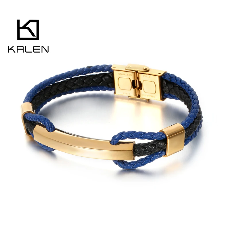 Многослойный кожаный браслет KALEN для мужчин ювелирные украшения из нержавеющей