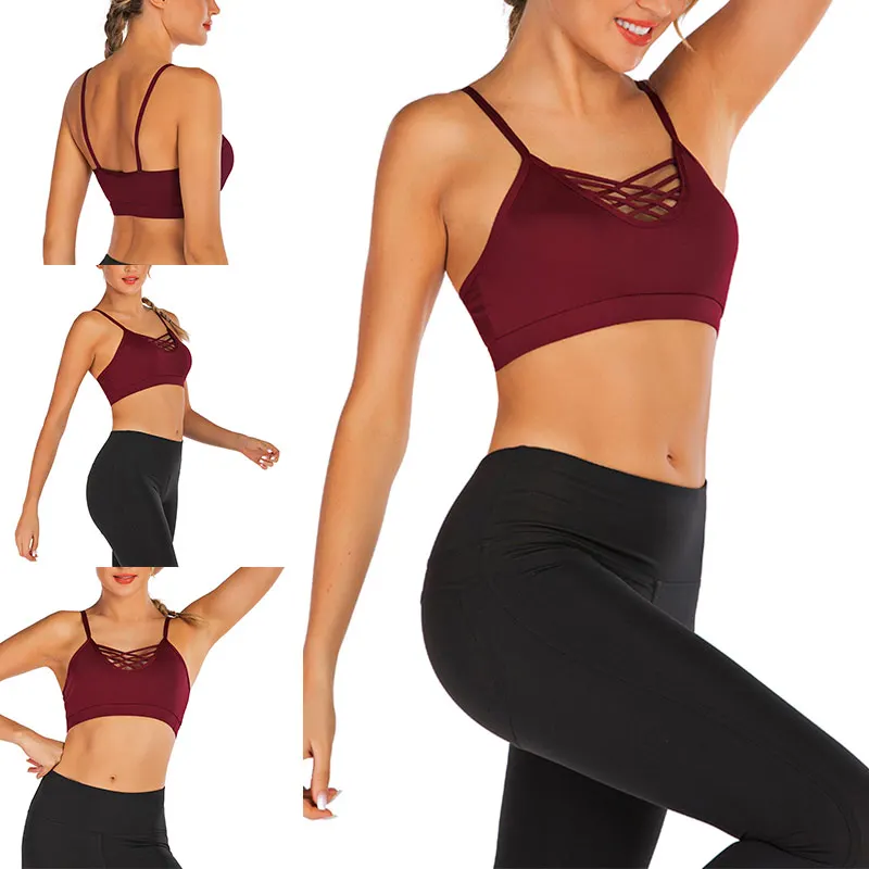 

Newly Womens Yoga Sports Running Bra Back Hollow Crop Top Vest Stretch Bras with Removable Pads