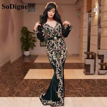 SoDigne – robe de soirée longue en velours pour femmes, Cafta marocain, avec des Appliques en dentelle, robes de bal musulmanes, arabe dubaï  (4)
