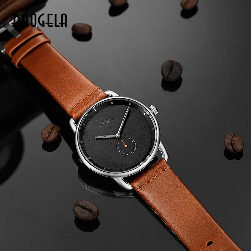 BAOGELA Топ люксовый бренд Мужские кварцевые часы с кожаным ремешком простые