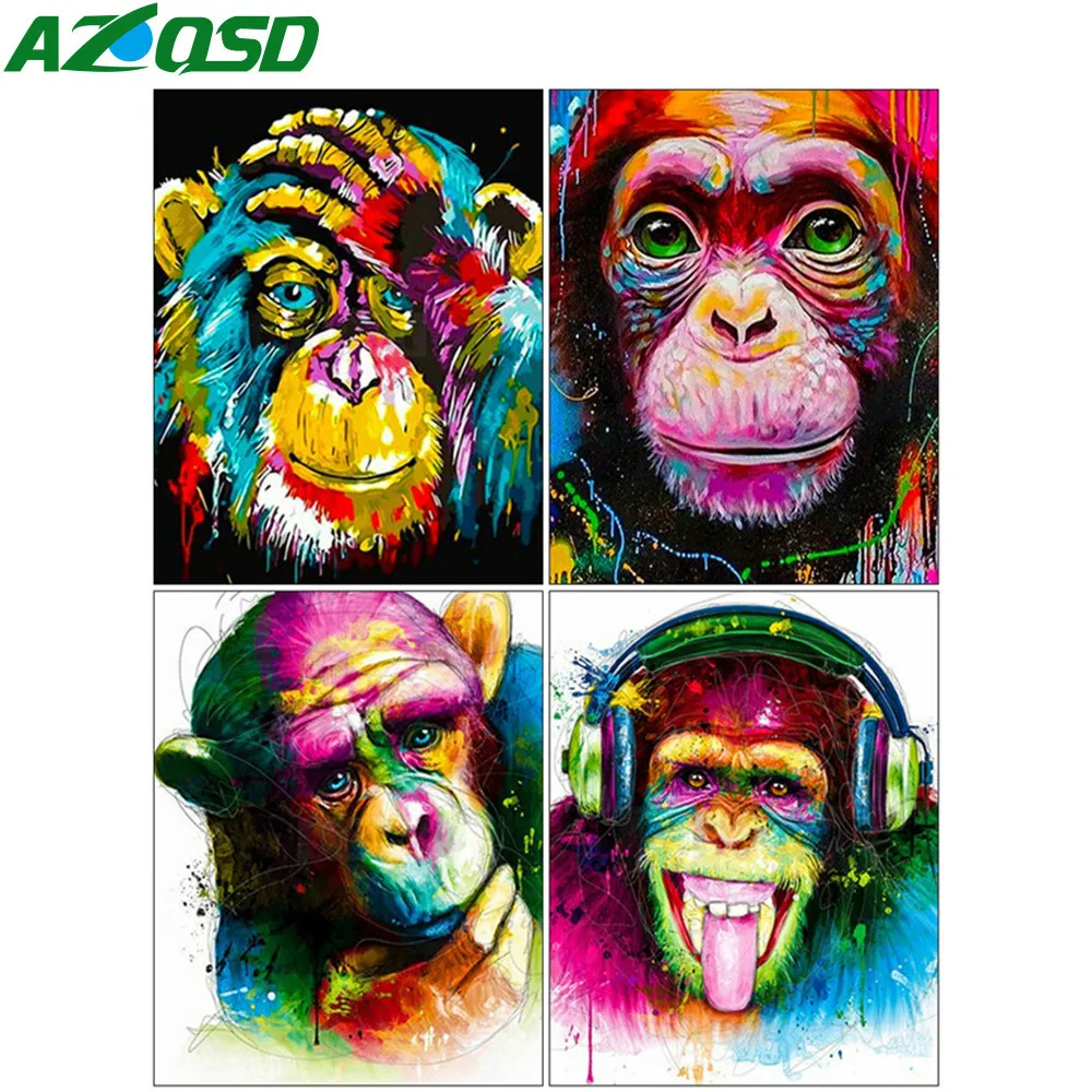 

AZQSD Раскраска по номерам Аннотация животных масляные краски в качестве подарка для самостоятельного раскрашивания обезьяна Наборы расписа...