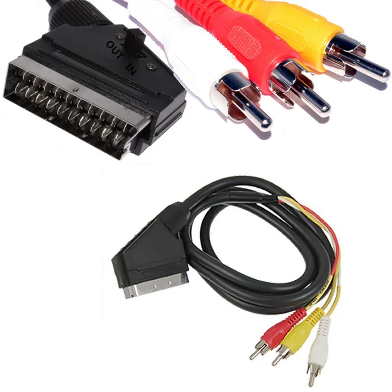 Переключаемый тройной соединительный кабель 1 5 м 21 Pin Scart на 3 x Phono|Компьютерные