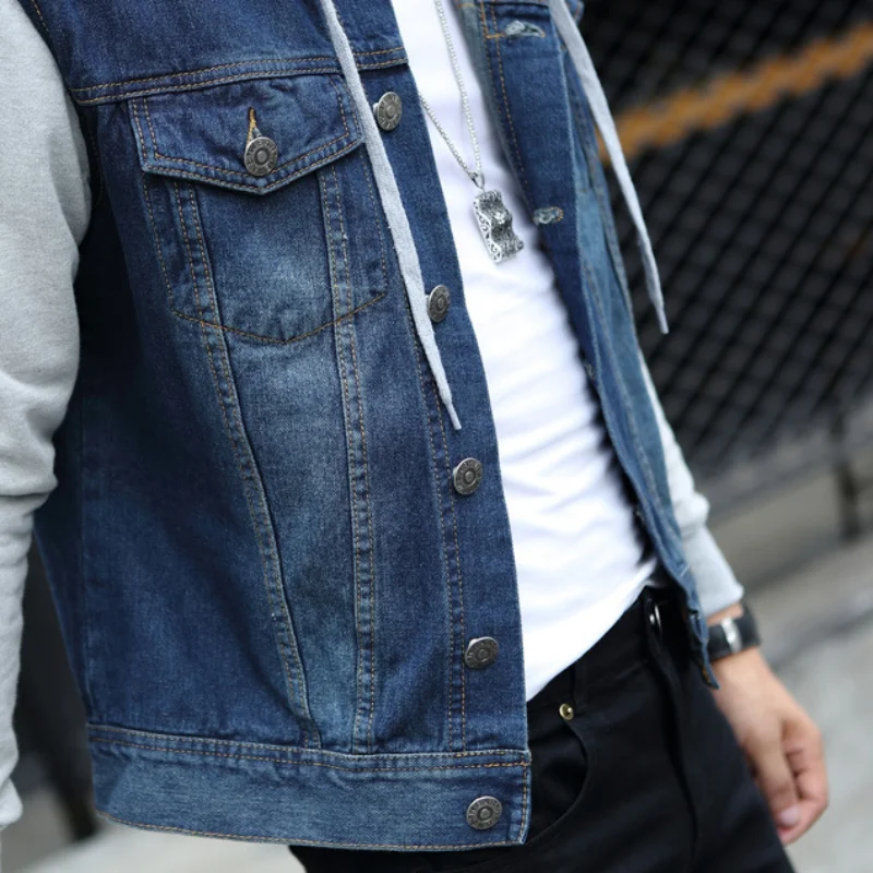 

Men's Fall/Winter 2021 New Retro Blue Denim Hooded Jacket Men's Slim Button Personalized Fashion Denim Hooded Jacket