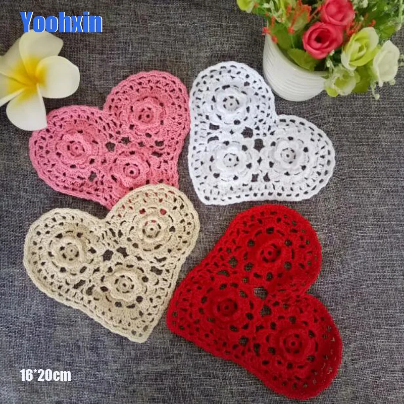 

Modern Cotton 3D Heart Placemat Cup Coaster Mug Kitchen Wedding Table Place Mat Cloth Lace Crochet Tea Drink Doily Handmade Pad