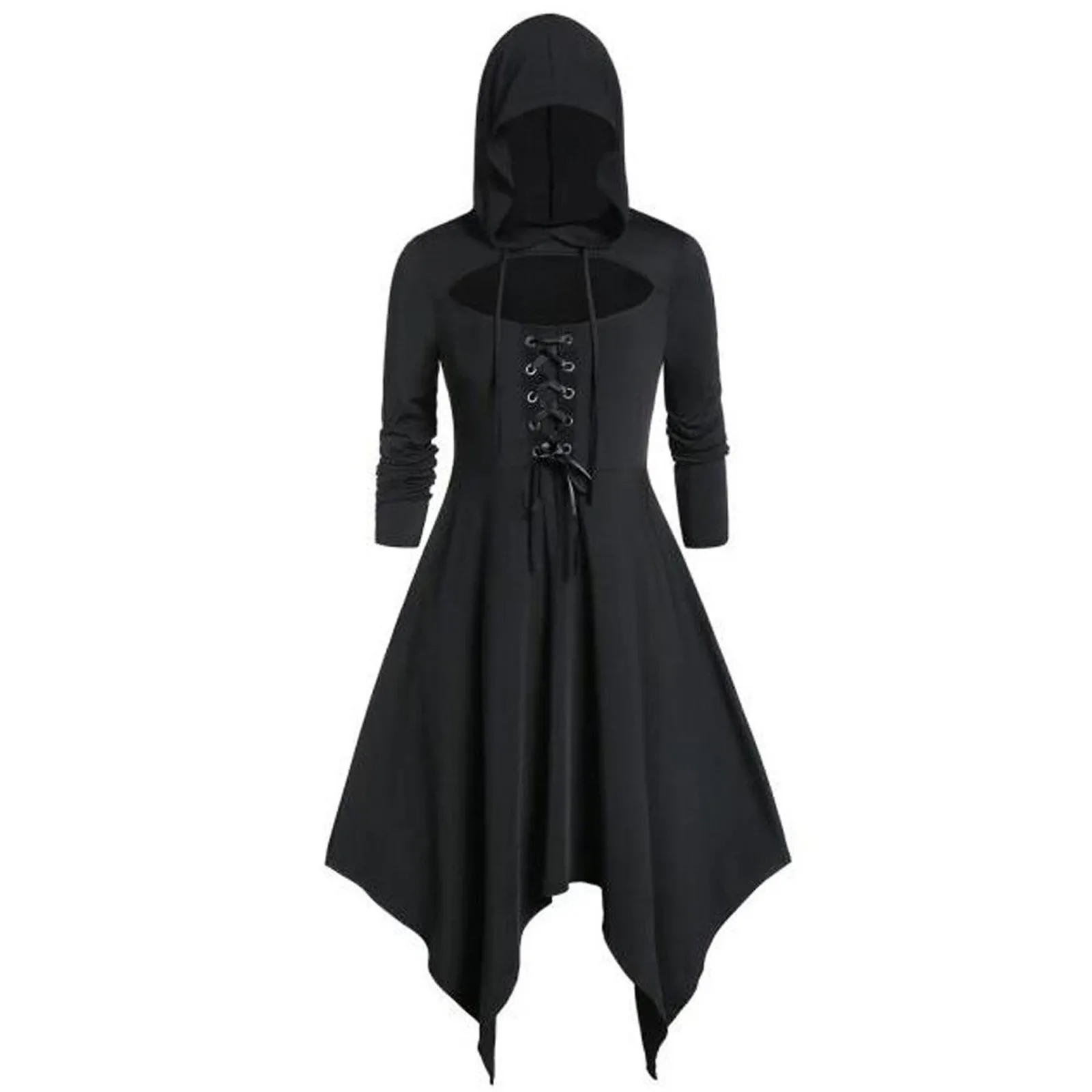 Женское платье с капюшоном готическое винтажное платье-накидка длинным рукавом
