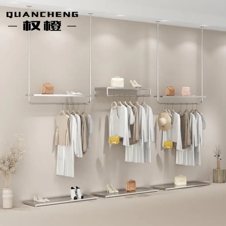 

Hanging rod of wall hanging stainless steel titanium silver luxury women's clothing store clothes display shelf
