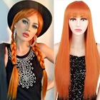 Женские синтетические длинные прямые парики AZQUEEN с челкой, косплей-парик оранжевого цвета, с центральной частью из волоса 30 дюймов, винно-красного цвета