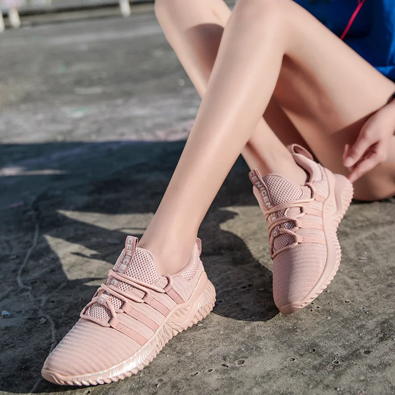 Кроссовки женские спортивные дышащая сетчатая обувь на плоской подошве для