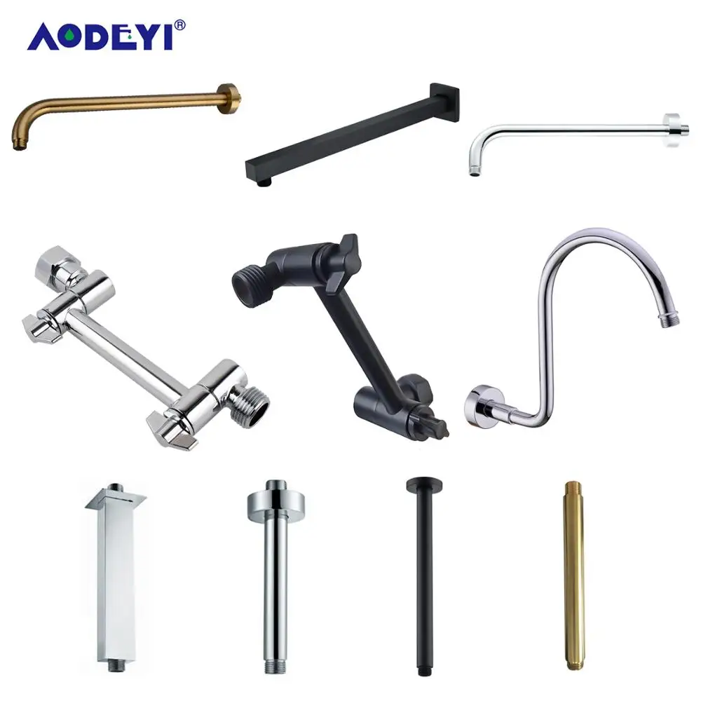 Brass Shower Arm Head Holder Black G1/2 Extension Wall Ceiling Mounted Fixed Pipe for Set Bracket Bar Brushed Gold Accessories