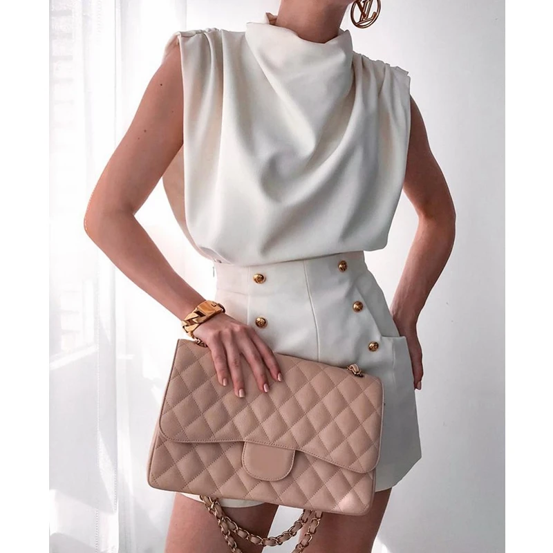 

Mandylandy Button Female Skirts Sets 2 Piece Women Sets Sleeveless White Tops Pullovers High Waist Skirts Sets Casual Outfits